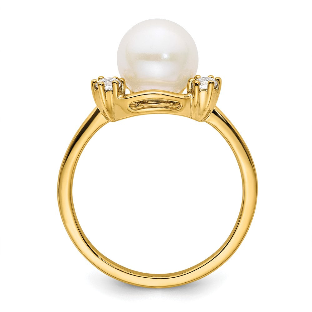14k Yellow Gold 1/5 Ct. Lab Grown Diamond VS/SI+ G+ and 8.00 mm Round Freshwater Cultured Pearl Ring