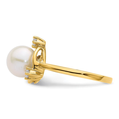 14k Yellow Gold 1/5 Ct. Lab Grown Diamond VS/SI+ G+ and 8.00 mm Round Freshwater Cultured Pearl Ring