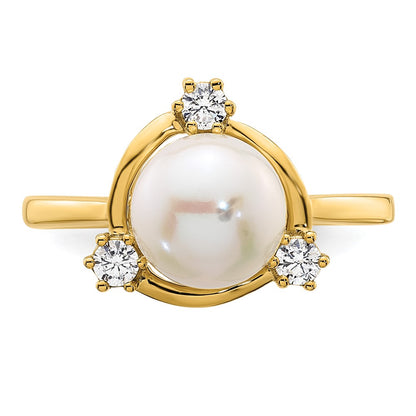 14k Yellow Gold 1/5 Ct. Lab Grown Diamond VS/SI+ G+ and 8.00 mm Round Freshwater Cultured Pearl Ring
