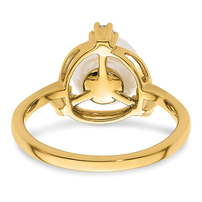 14k Yellow Gold 1/5 Ct. Lab Grown Diamond VS/SI+ G+ and 8.00 mm Round Freshwater Cultured Pearl Ring