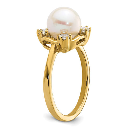 14k Yellow Gold 1/5 Ct. Lab Grown Diamond VS/SI+ G+ and 8.00 mm Round Freshwater Cultured Pearl Ring