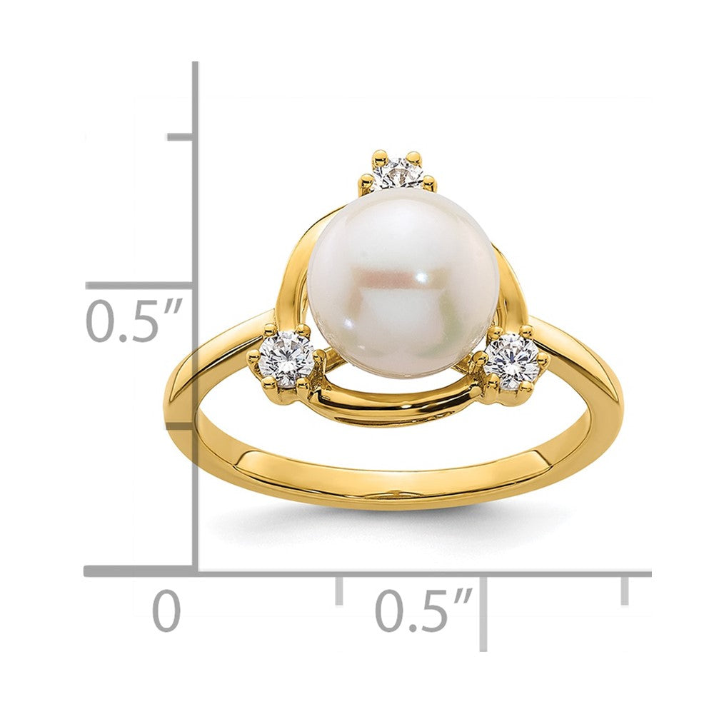 14k Yellow Gold 1/5 Ct. Lab Grown Diamond VS/SI+ G+ and 8.00 mm Round Freshwater Cultured Pearl Ring