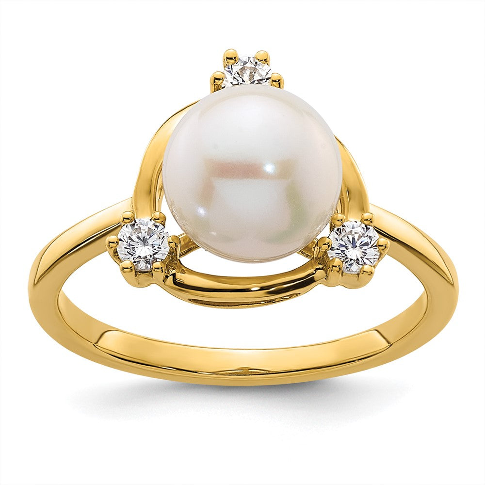 14k Yellow Gold 1/5 Ct. Lab Grown Diamond VS/SI+ G+ and 8.00 mm Round Freshwater Cultured Pearl Ring