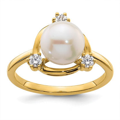 14k Yellow Gold 1/5 Ct. Lab Grown Diamond VS/SI+ G+ and 8.00 mm Round Freshwater Cultured Pearl Ring