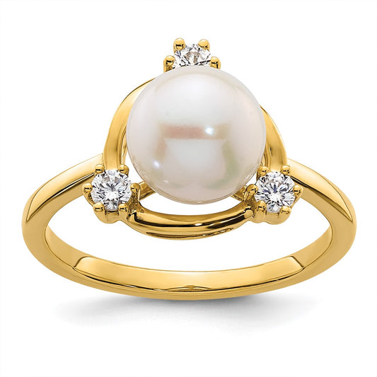 14k Yellow Gold 1/5 Ct. Lab Grown Diamond VS/SI+ G+ and 8.00 mm Round Freshwater Cultured Pearl Ring