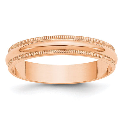 14k Rose Gold 4mm Lightweight Milgrain Half Round Wedding Band Ring