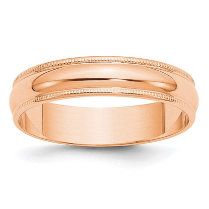 14k Rose Gold 5mm Lightweight Milgrain Half Round Wedding Band Ring