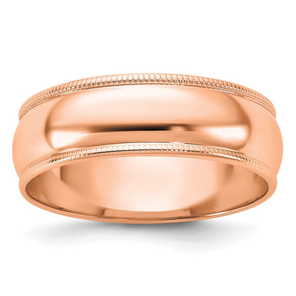18k Rose Gold 6mm Lightweight Milgrain Half Round Wedding Band Ring