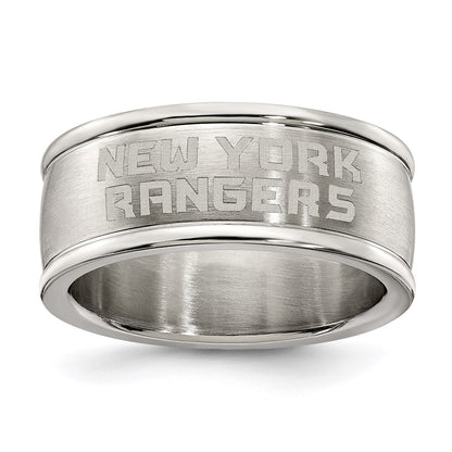 Stainless Steel New York Rangers Logo Band Ring