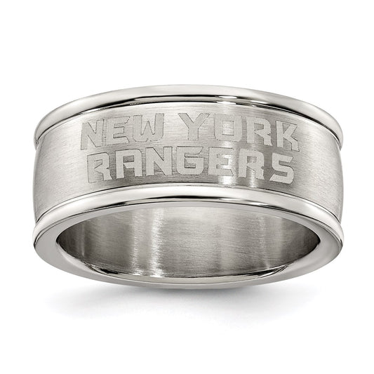 Stainless Steel New York Rangers Logo Band Ring