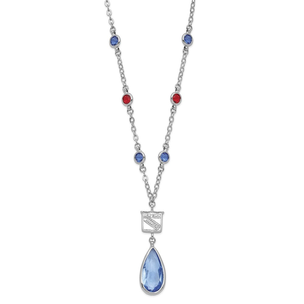 Brass/White Nhl New York Rangers Silver Tone Blue & Red Crystal W/ 3In Ext Necklace