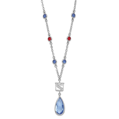 Brass/White Nhl New York Rangers Silver Tone Blue & Red Crystal W/ 3In Ext Necklace