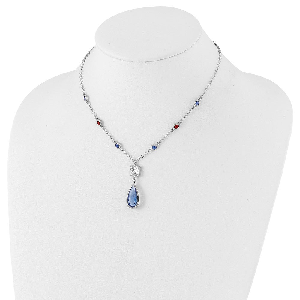 Brass/White Nhl New York Rangers Silver Tone Blue & Red Crystal W/ 3In Ext Necklace