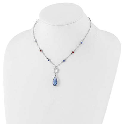 Brass/White Nhl New York Rangers Silver Tone Blue & Red Crystal W/ 3In Ext Necklace