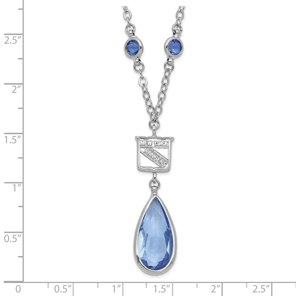 Brass/White Nhl New York Rangers Silver Tone Blue & Red Crystal W/ 3In Ext Necklace
