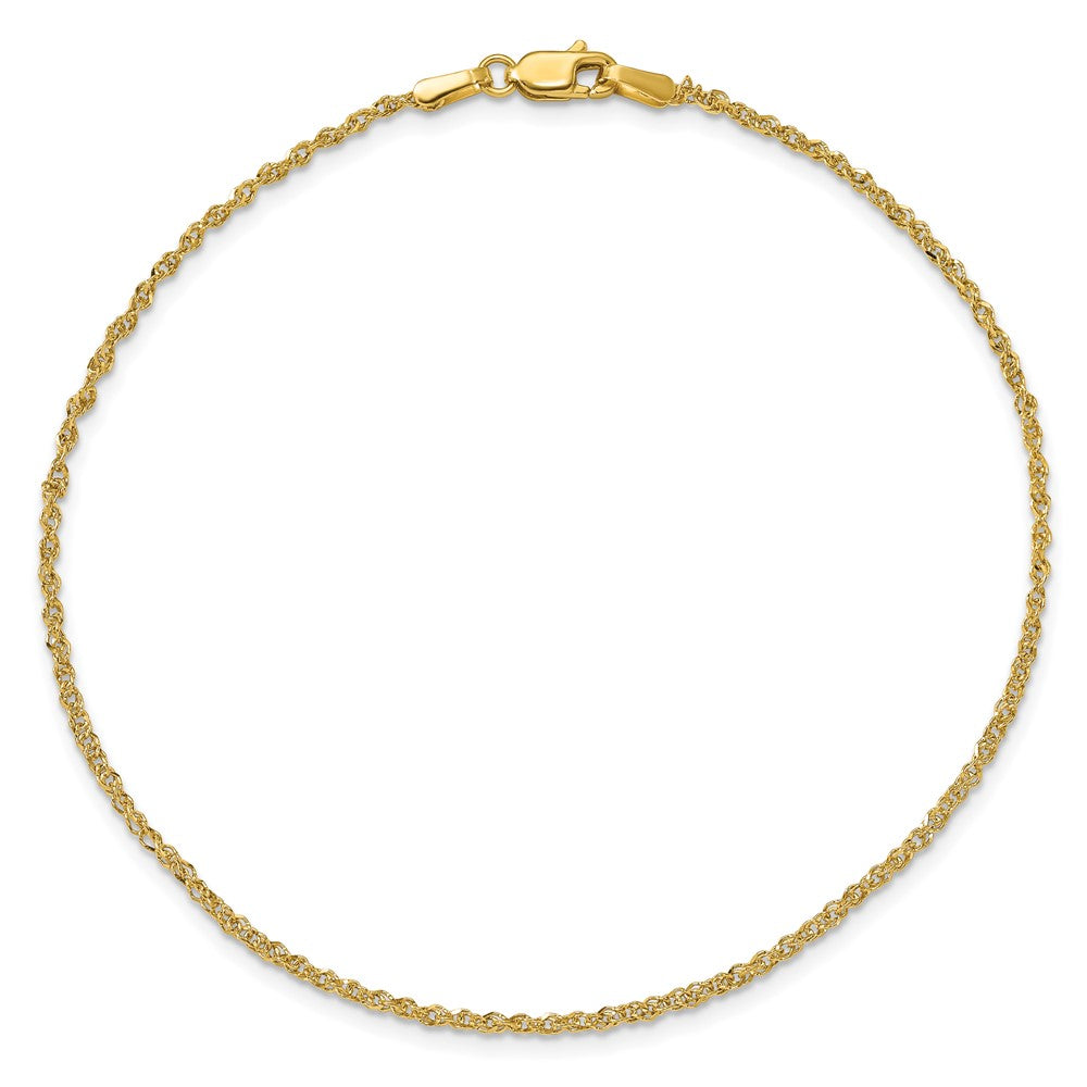 14K Yellow Gold 10 Inch 1.7mm Ropa With Lobster Clasp Anklet