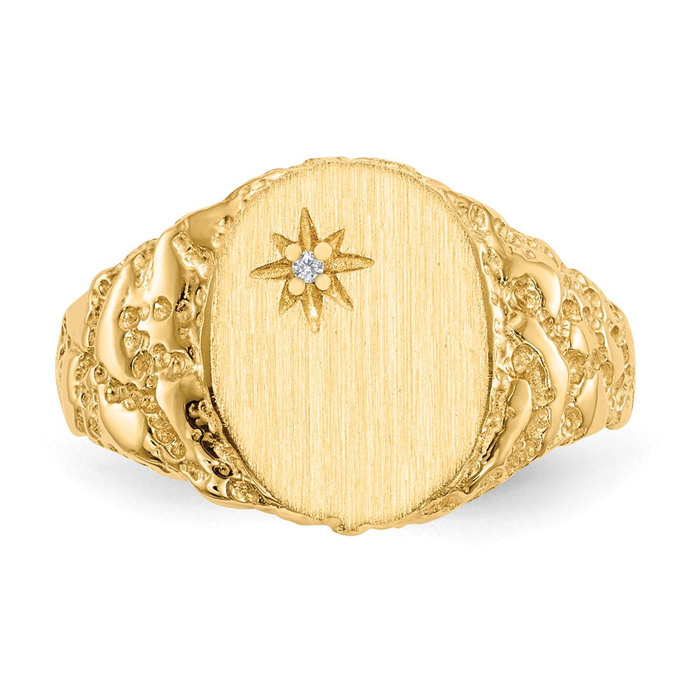 14K Yellow Gold 11.0x9.0mm Real Diamond Signet Ring