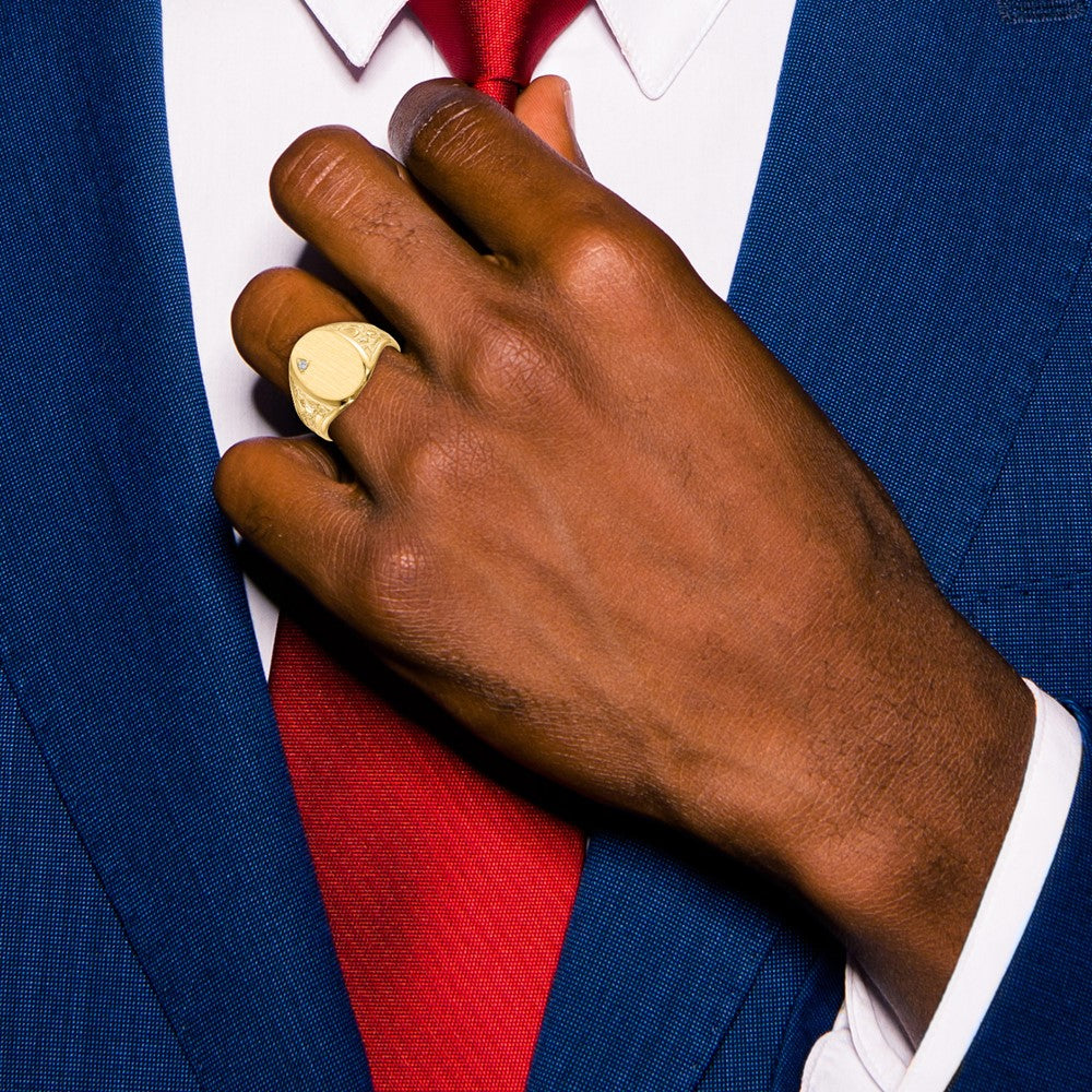 14K Yellow Gold 15.0x11.0mm Open Back VS Real Diamond Men's Signet Ring