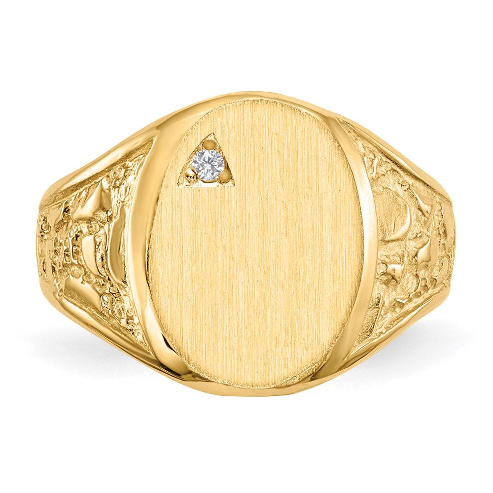 14K Yellow Gold 15.0x11.0mm Open Back VS Real Diamond Men's Signet Ring