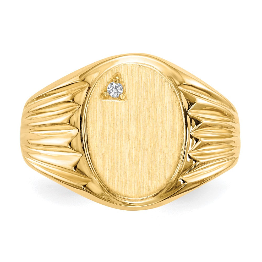 14K Yellow Gold 13.5X10.0mm Open Back A Diamond Men'S Signet Ring