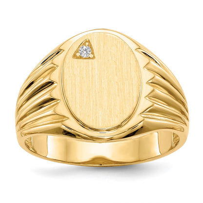 14K Yellow Gold 13.5X10.0mm Open Back Aaa Diamond Men'S Signet Ring