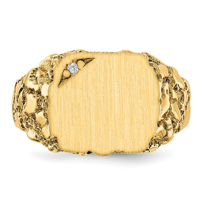 14K Yellow Gold 10.0X11.5mm Aa Diamond Closed Back Signet Ring