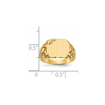 14K Yellow Gold 10.0X11.5mm Aa Diamond Closed Back Signet Ring