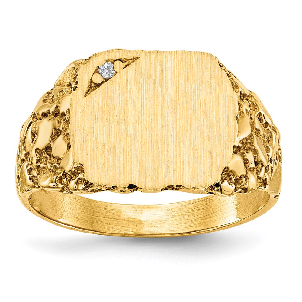 14K Yellow Gold 10.0X11.5mm A Diamond Closed Back Signet Ring