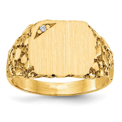 14K Yellow Gold 10.0X11.5mm A Diamond Closed Back Signet Ring