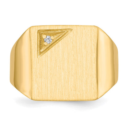 14K Yellow Gold 14.0x13.0mm Closed Back VS Real Diamond Men's Signet Ring