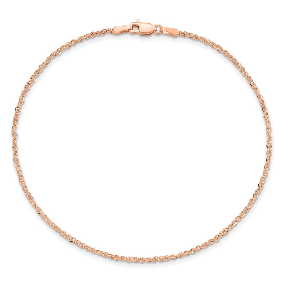 14K Rose Gold 9 Inch 1.7mm Ropa With Lobster Clasp Anklet