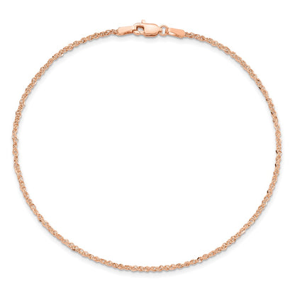 14K Rose Gold 9 Inch 1.7mm Ropa With Lobster Clasp Anklet