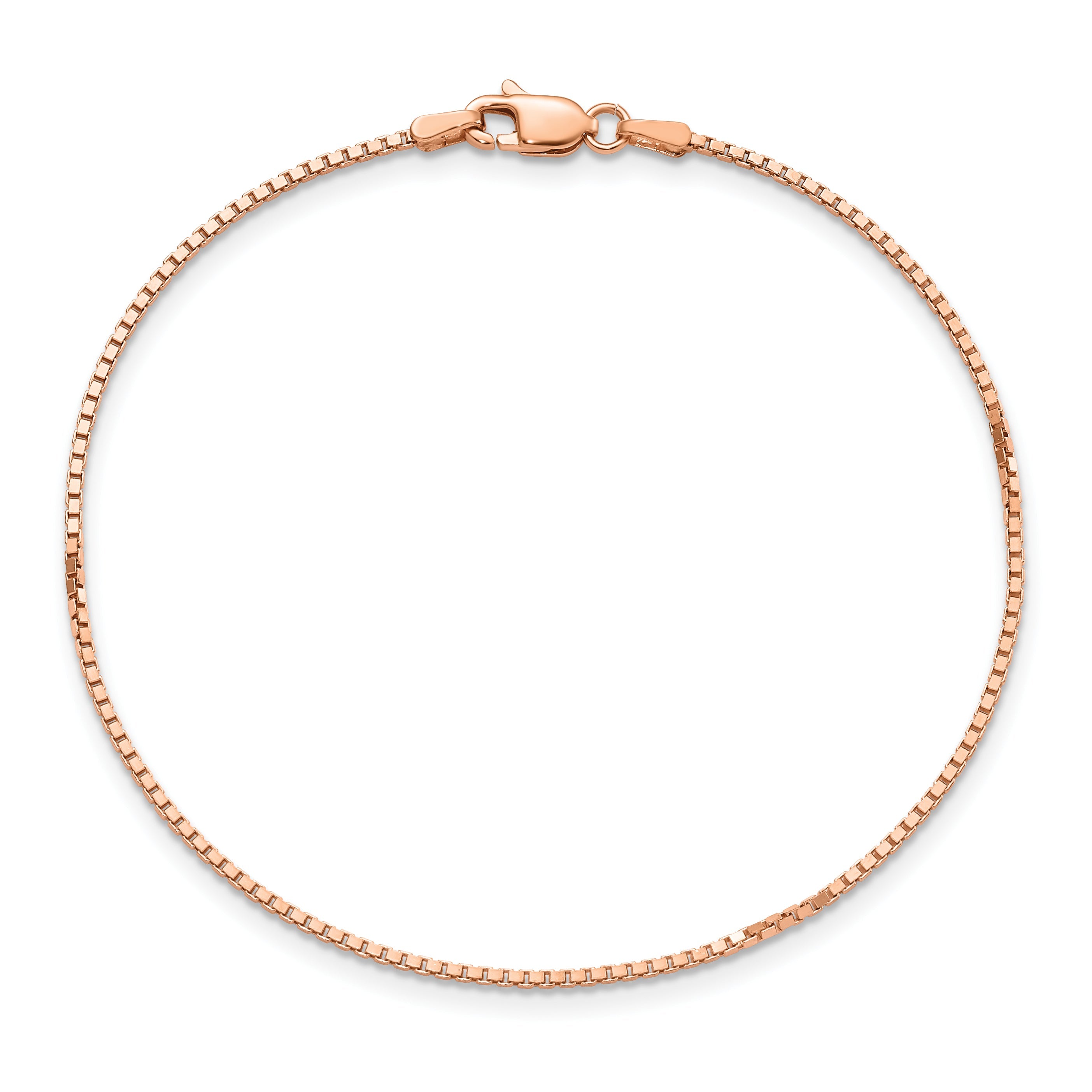 14K Rose Gold 7 Inch 1.10mm Box Link With Lobster Clasp Bracelet