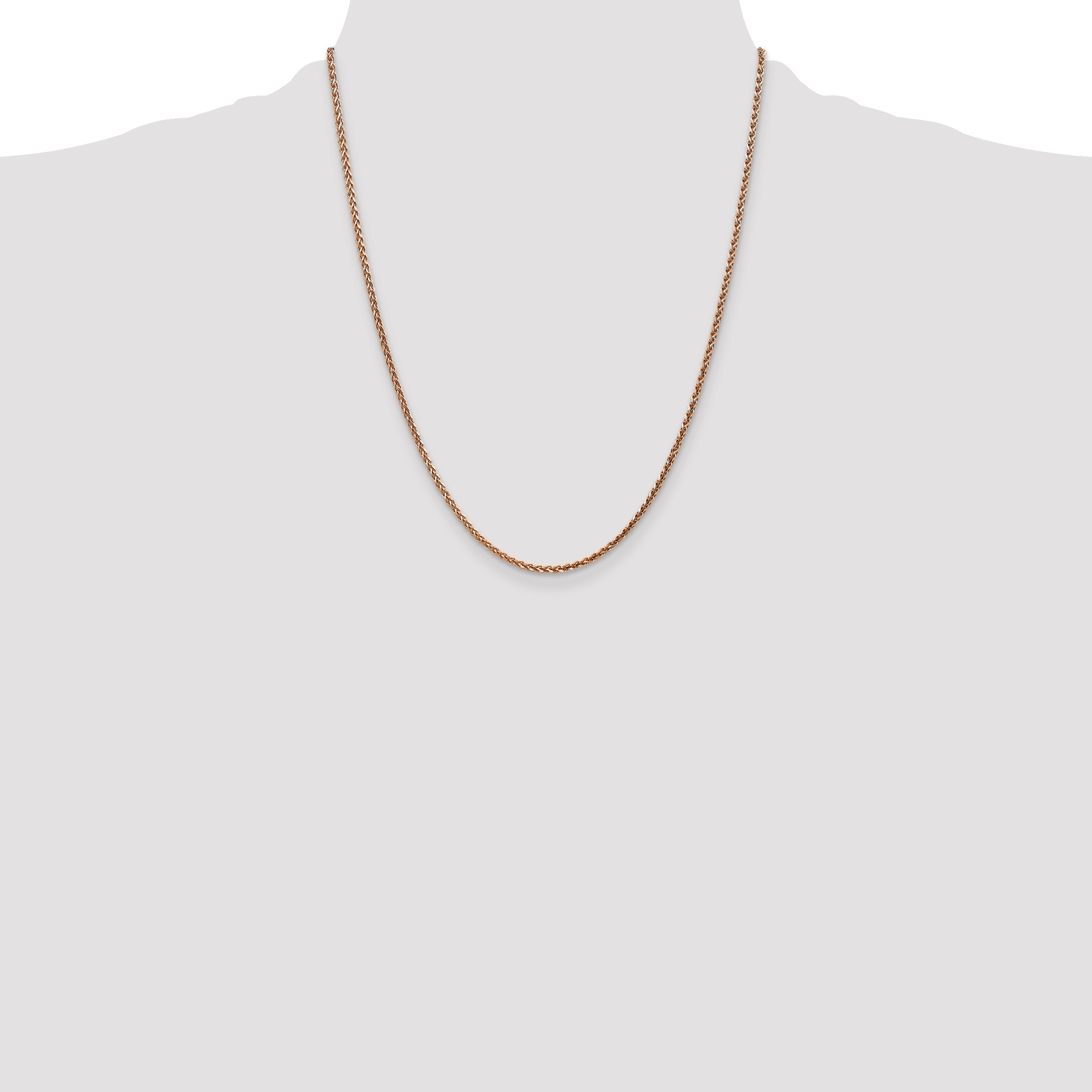 14K Rose Gold 22 Inch 2.1mm Diamond-Cut Spiga With Lobster Clasp Chain Necklace