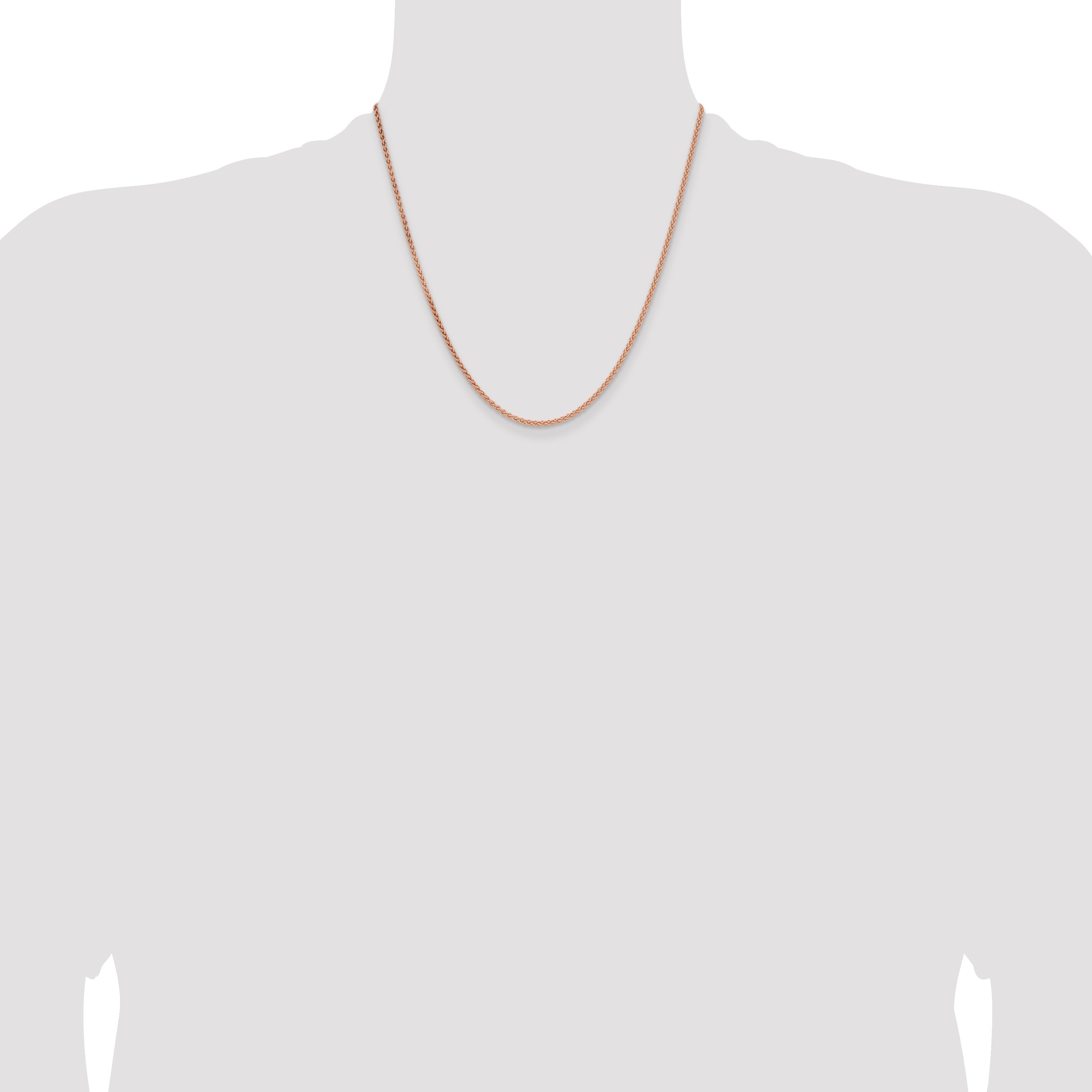 14K Rose Gold 20 Inch 2.1mm Solid Polished Spiga With Lobster Clasp Chain Necklace
