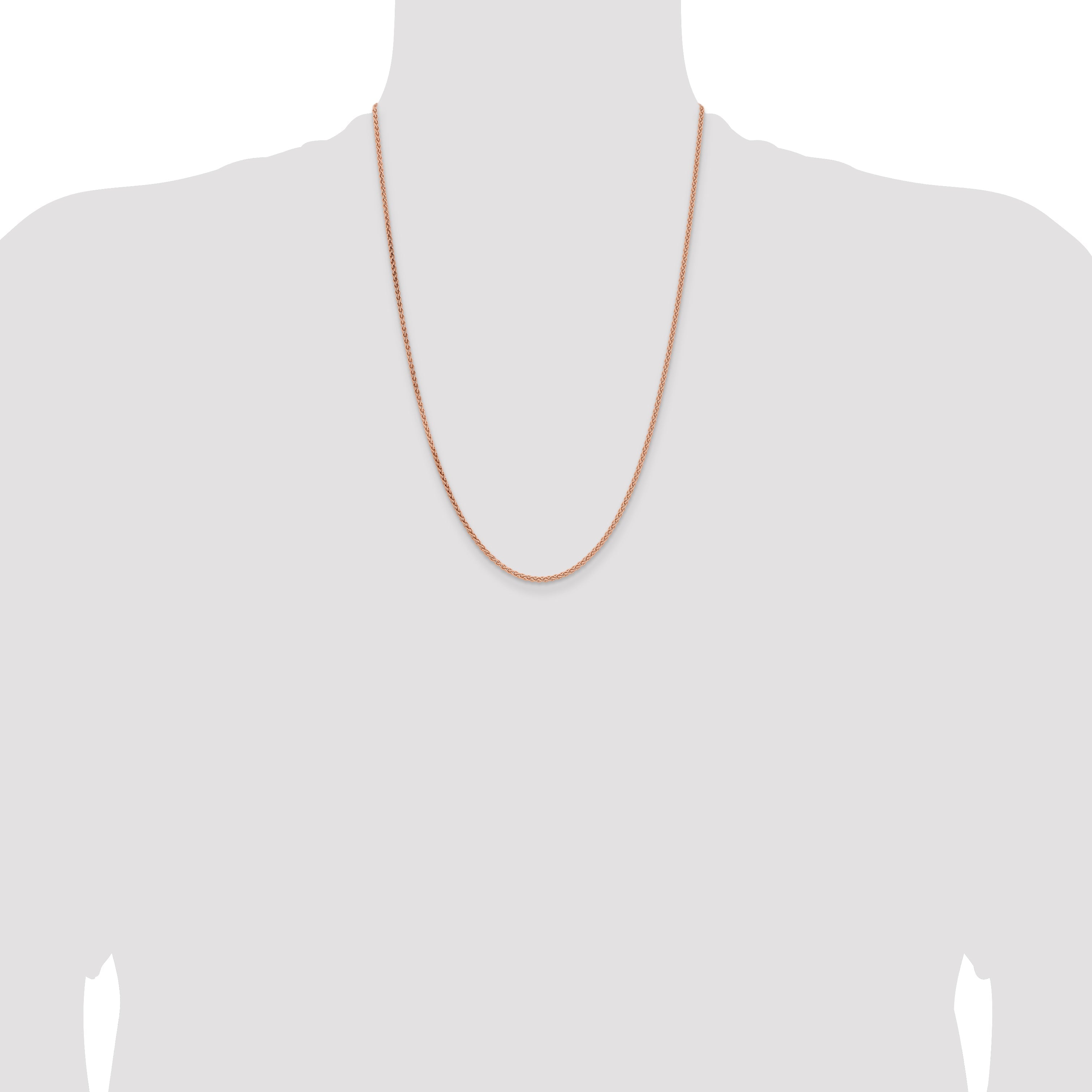 14K Rose Gold 24 Inch 2.1mm Solid Polished Spiga With Lobster Clasp Chain Necklace