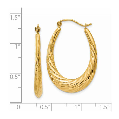 14K Yellow Gold Polished Twisted Oval Hollow Hoop Earrings