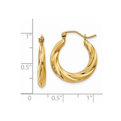 14K Yellow Gold Polished Twisted Hollow Hoop Earrings