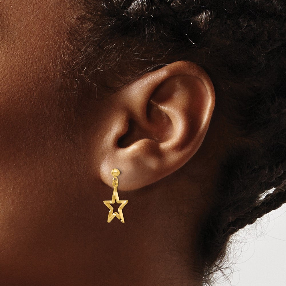 14K Yellow Gold Polished & Diamond-Cut Star Dangle Post Earrings