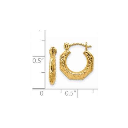 14K Yellow Gold Polished Patterned Hollow Hoop Earrings