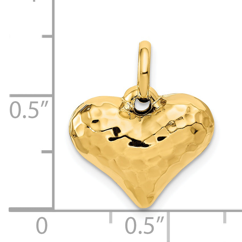 14K Yellow Gold Polished And Hammered 3-D Heart Pendant