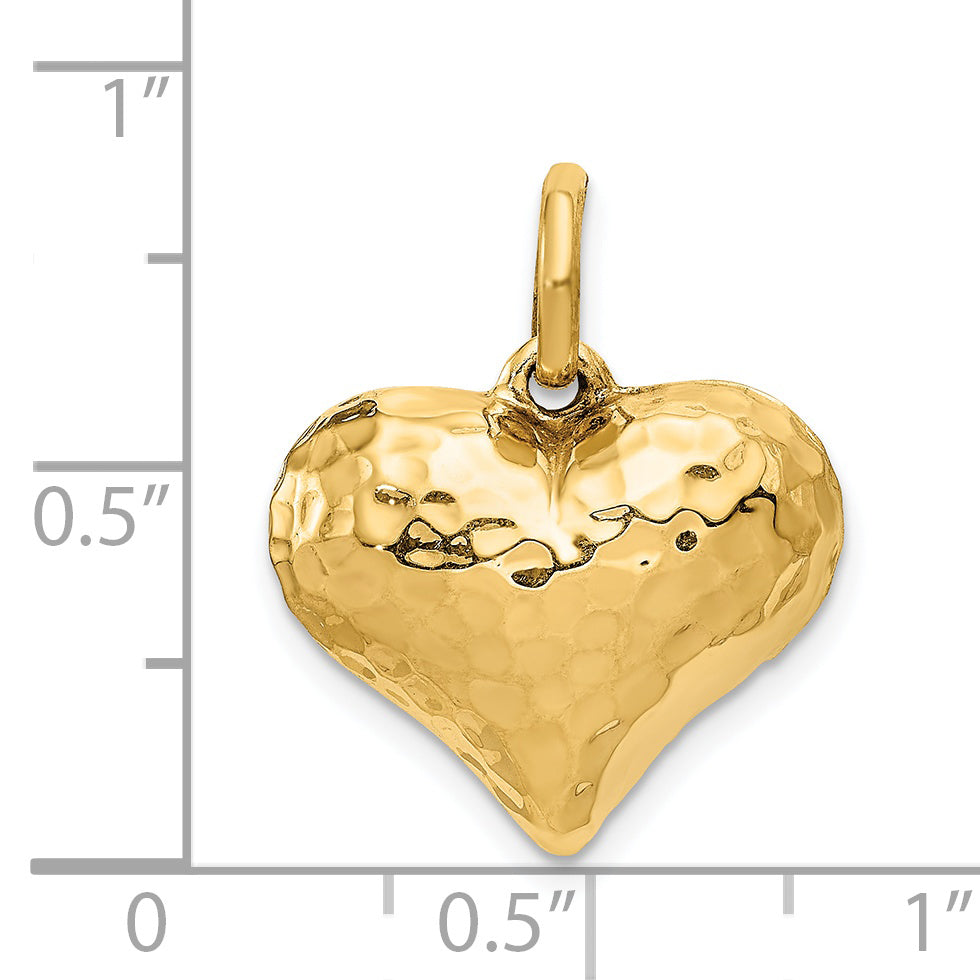 14K Yellow Gold Polished And Hammered 3-D Heart Pendant