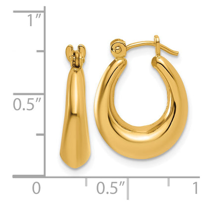 14K Yellow Gold Polished Oval Hollow Hoop Earrings
