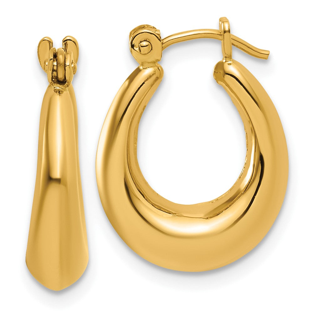 14K Yellow Gold Polished Oval Hollow Hoop Earrings