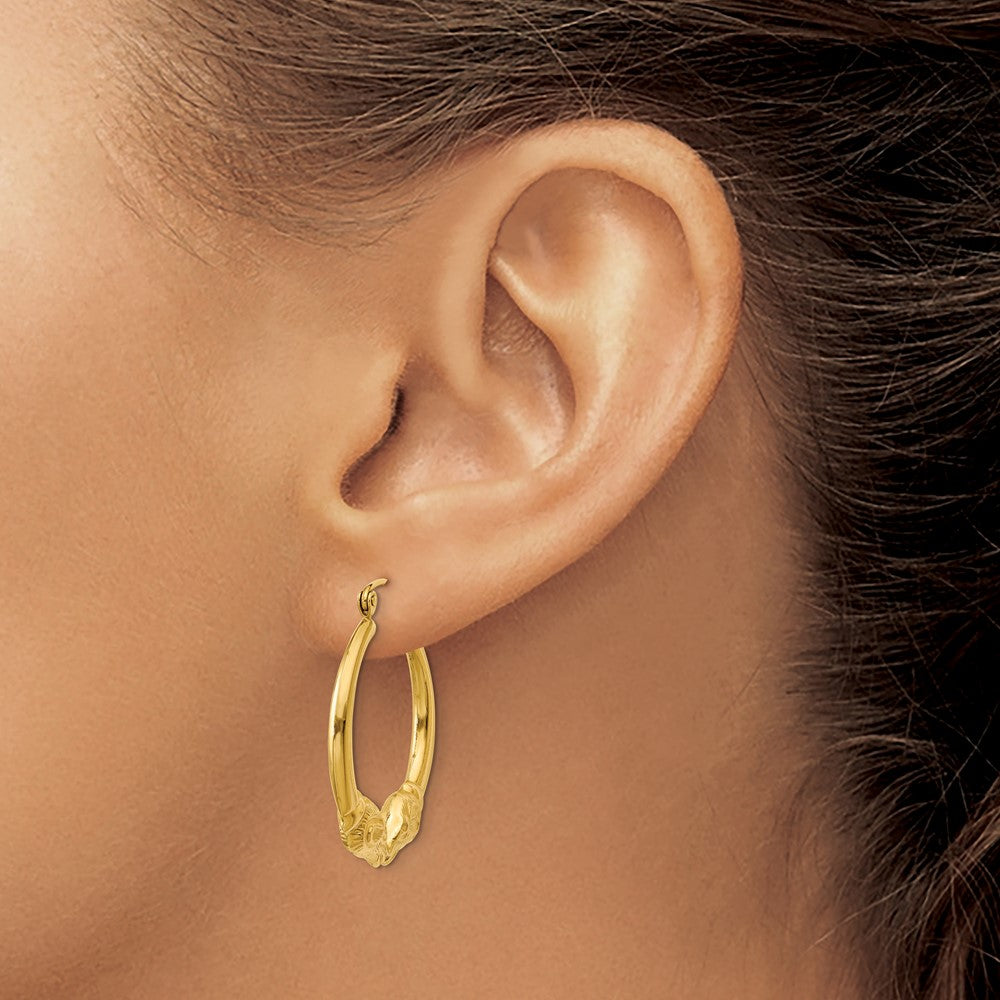 14K Yellow Gold Polished Ram Hoop Earrings