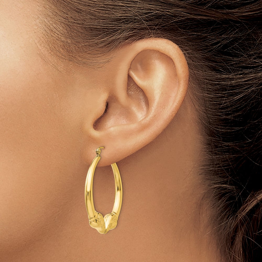 14K Yellow Gold Polished Ram Hoop Earrings
