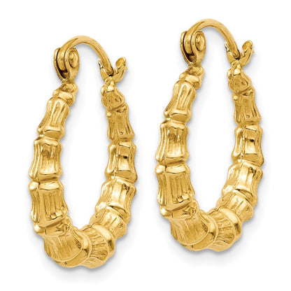 14K Yellow Gold Polished Bamboo Design Hollow Hoop Earrings