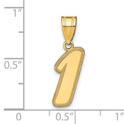 14K Yellow Gold Brushed Border Script Number 1 Pendant