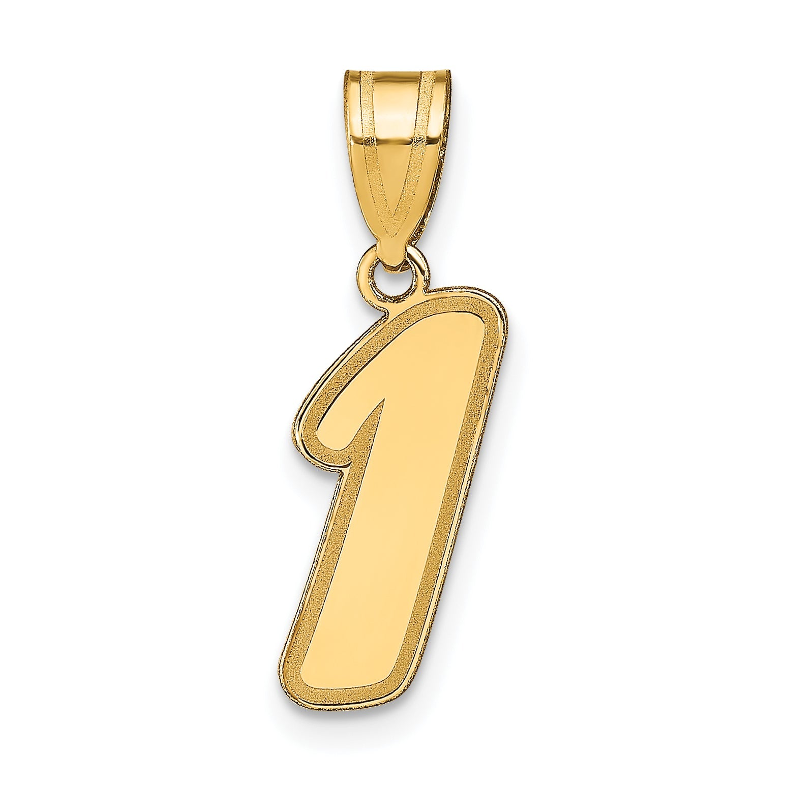 14K Yellow Gold Brushed Border Script Number 1 Pendant