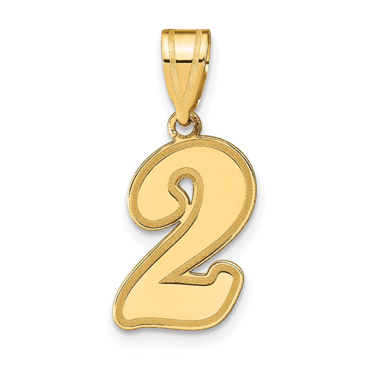14K Yellow Gold Brushed Border Script Number 2 Pendant